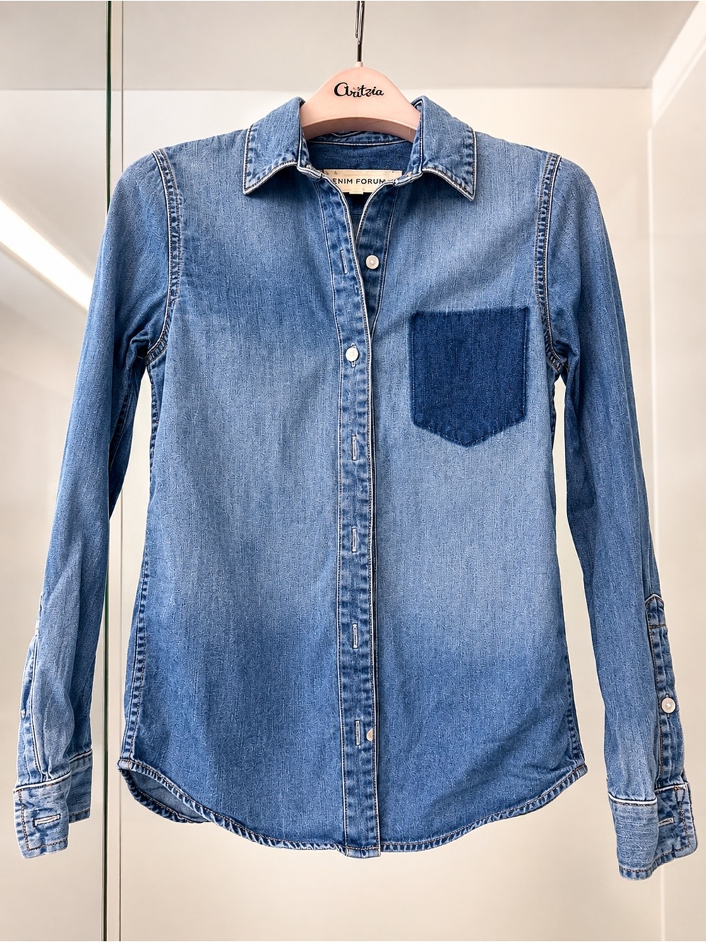 Aritzia Denim Forum Washed Blue Denim Shirt xxs